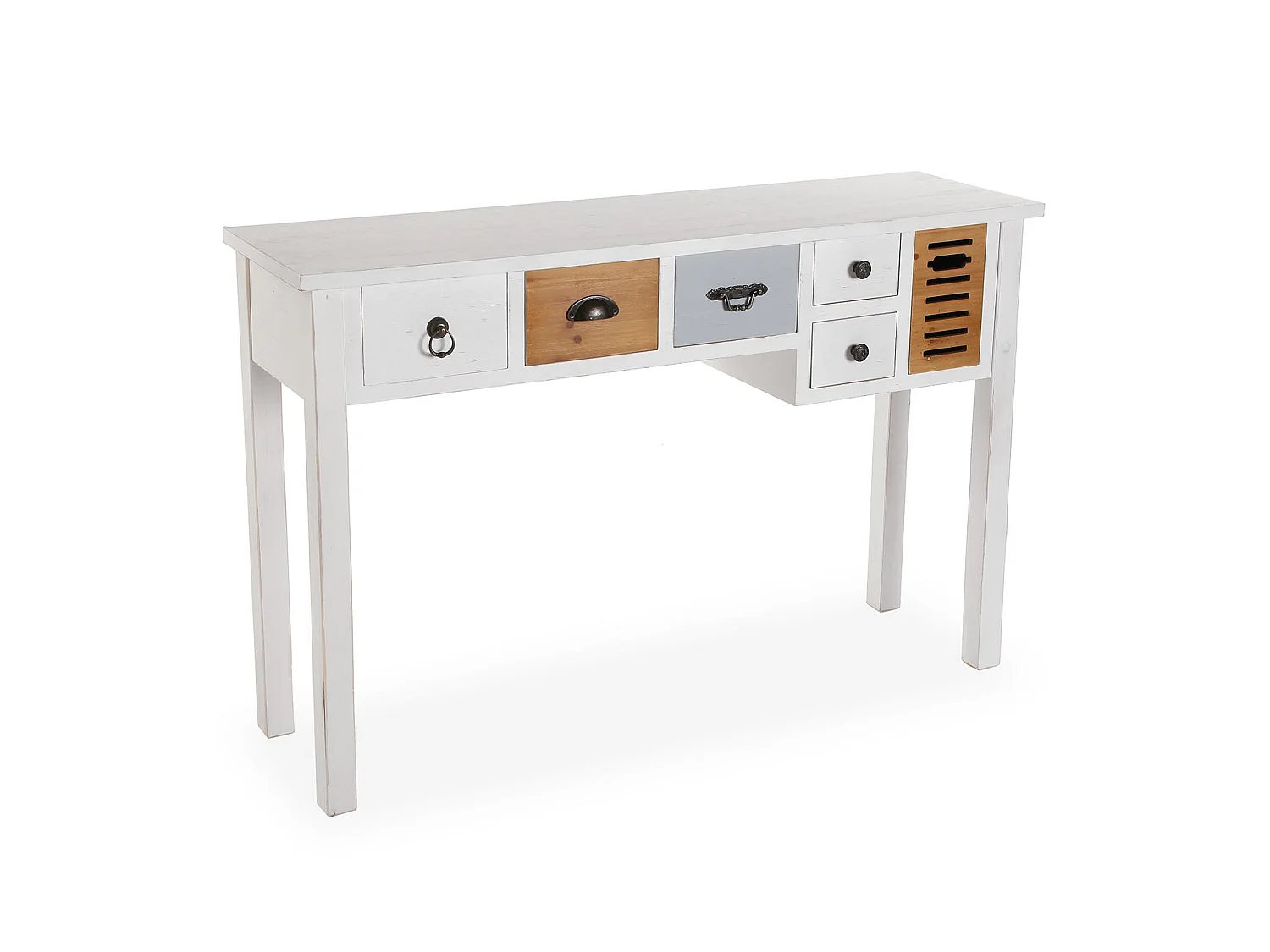 Table Console Areti, 79 x 34 x 120 cm, Bois, Marron et blanc