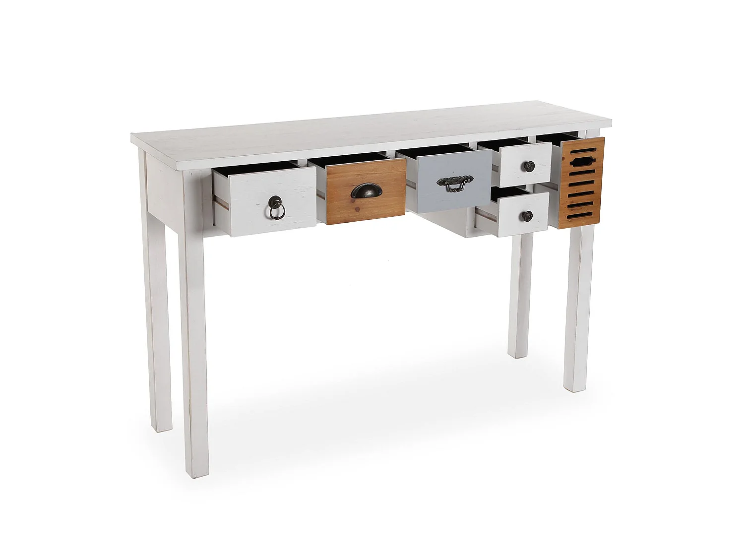 Table Console Areti, 79 x 34 x 120 cm, Bois, Marron et blanc