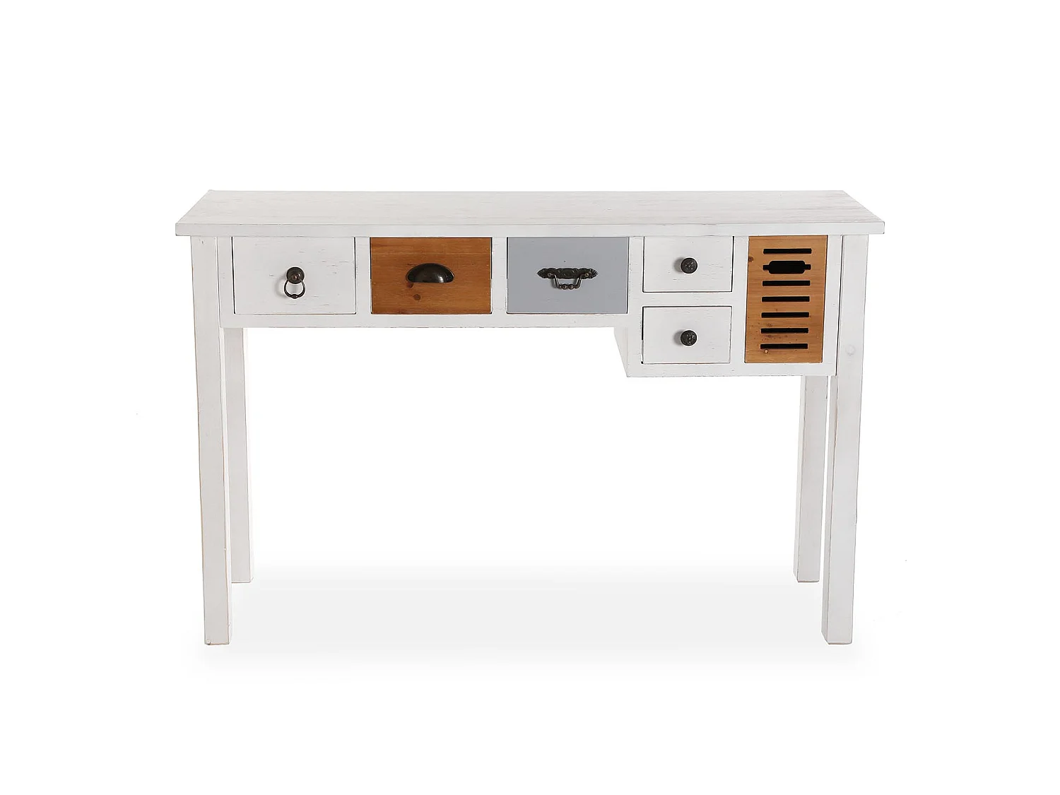 Table Console Areti, 79 x 34 x 120 cm, Bois, Marron et blanc