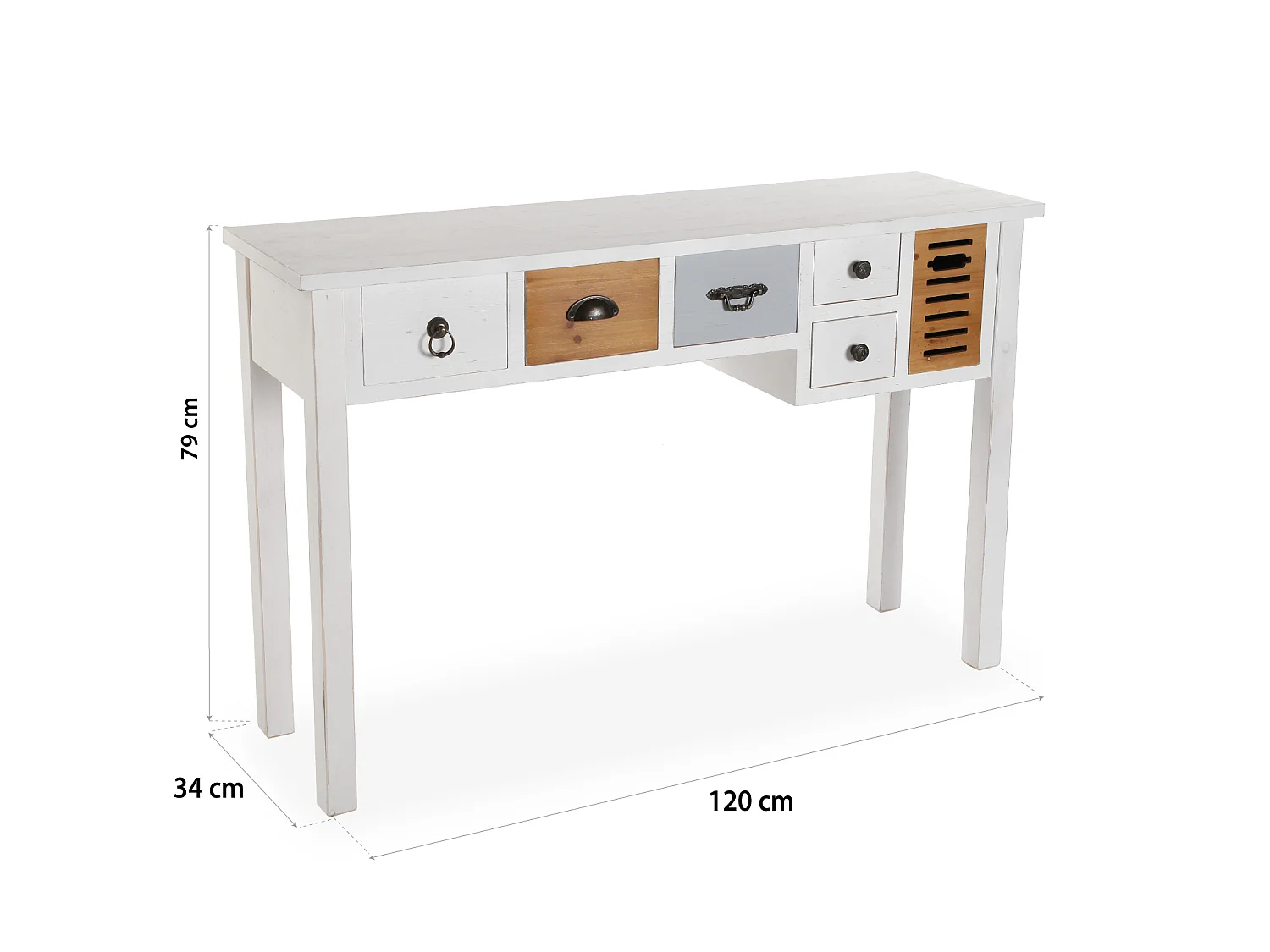 Table Console Areti, 79 x 34 x 120 cm, Bois, Marron et blanc