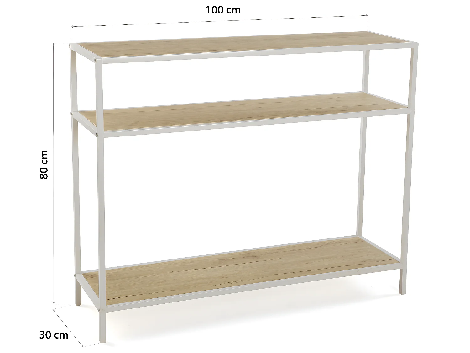 Table Console Berlin, 80 x 30 x 100 cm, Bois et métal, Marron et blanc