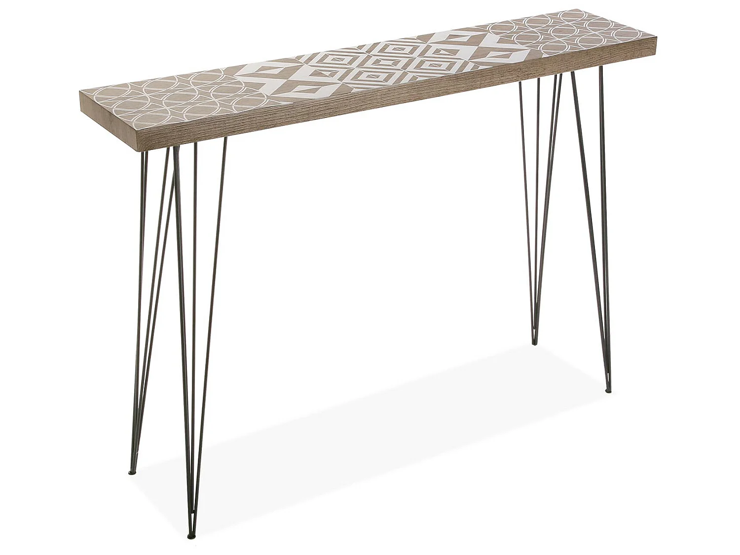 Table Console Magda, 80 x 25 x 110 cm, Bois et métal, Marron et blanc