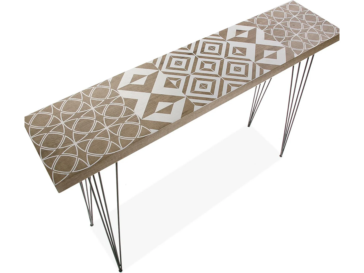 Table Console Magda, 80 x 25 x 110 cm, Bois et métal, Marron et blanc