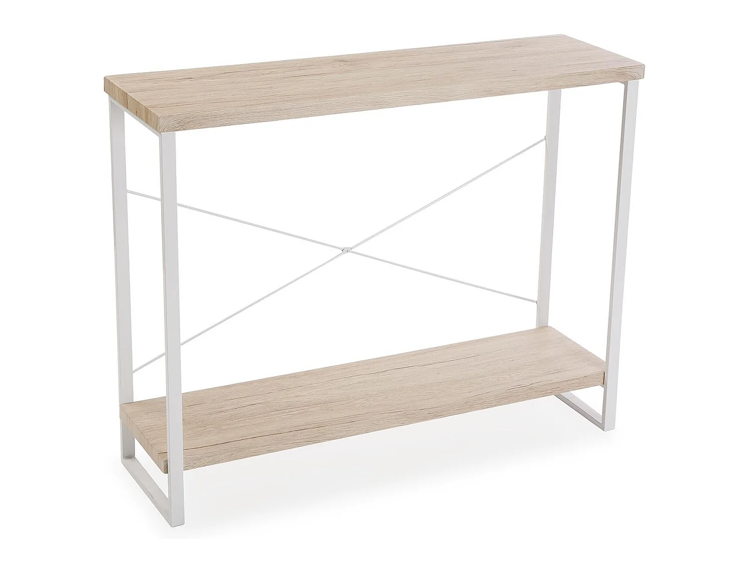 Table Console Taline, 80 x 30 x 100 cm, Bois et métal, Blanc