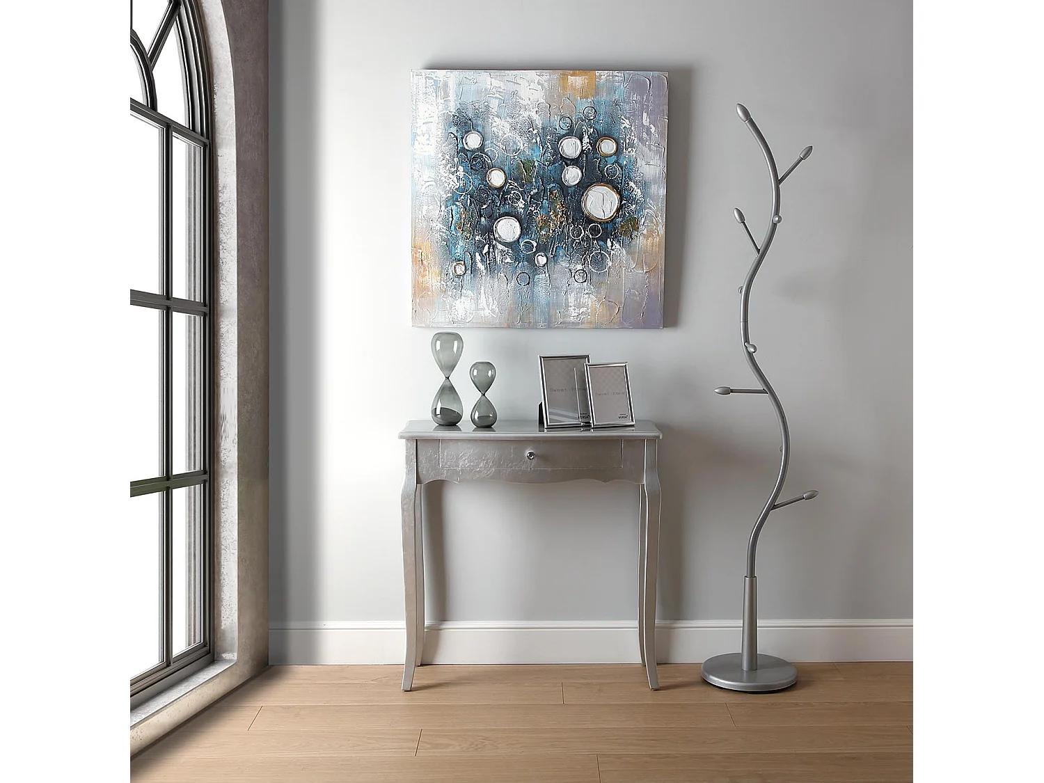 Table Console Cagliari, 80 x 30 x 80 cm, Bois, Argenté