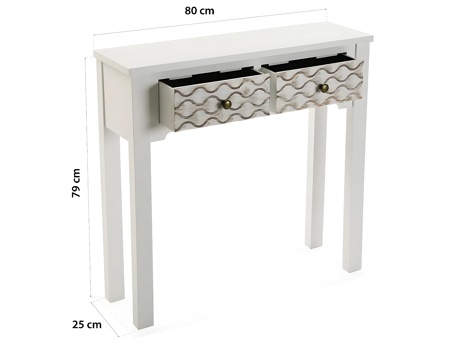 Table Console Safira, 79 x 25 x 80 cm, Bois, Blanc et marron