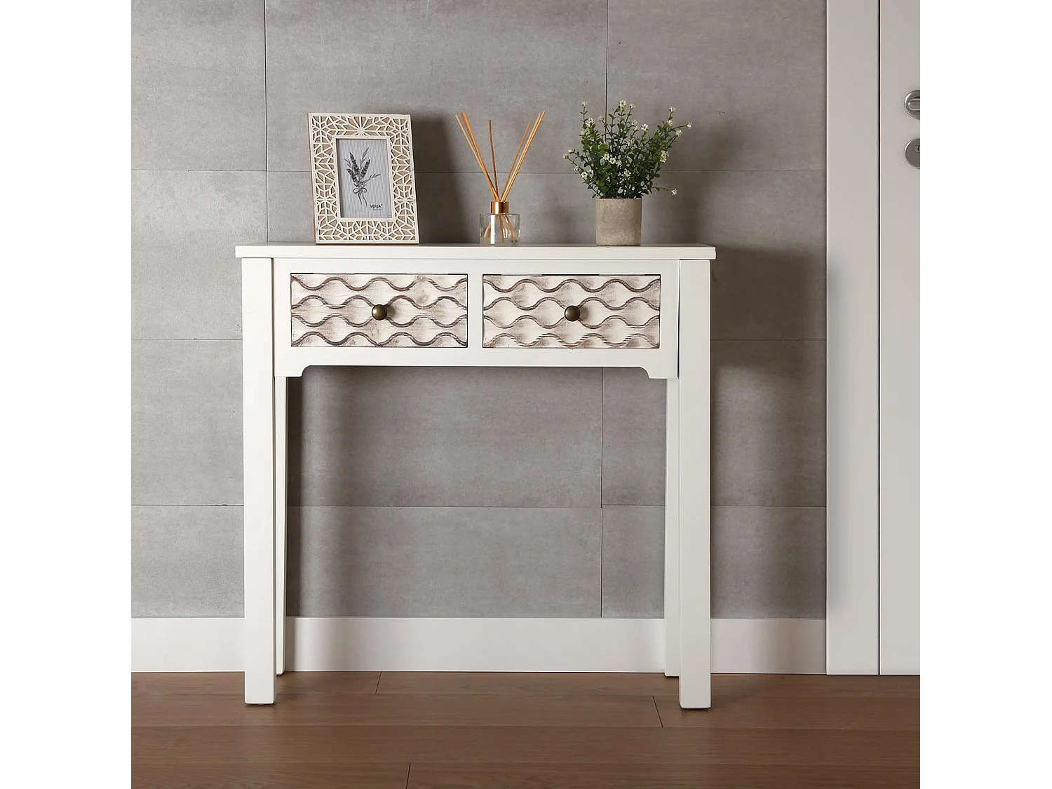 Table Console Safira, 79 x 25 x 80 cm, Bois, Blanc et marron