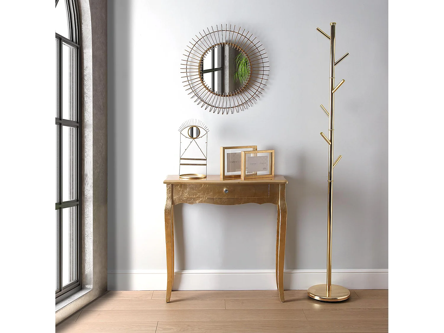 Cagliari Mueble Recibidor Estrecho para la Entrada o el Pasillo, Mesa Consola, Dorado, 80x30x80cm