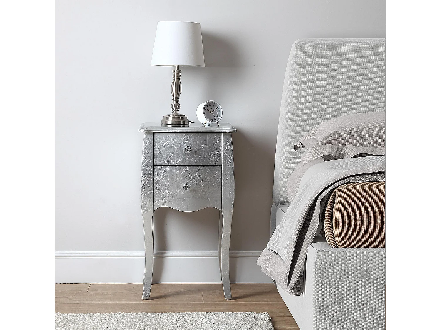 Table de chevet Cagliari, 71 x 35 x 40 cm, Bois, Argenté