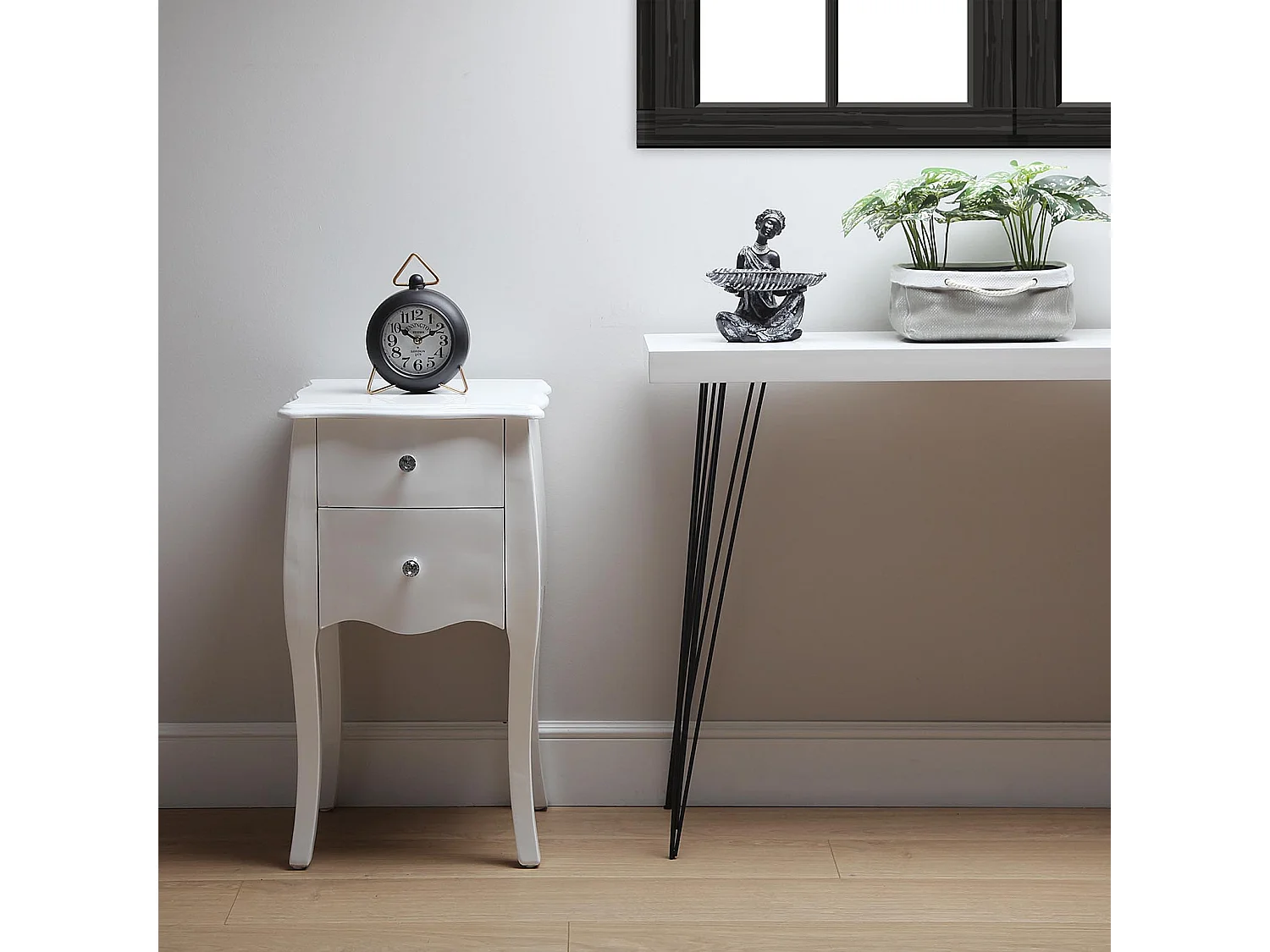 Table de chevet Cagliari, 71 x 35 x 40 cm, Bois, Blanc