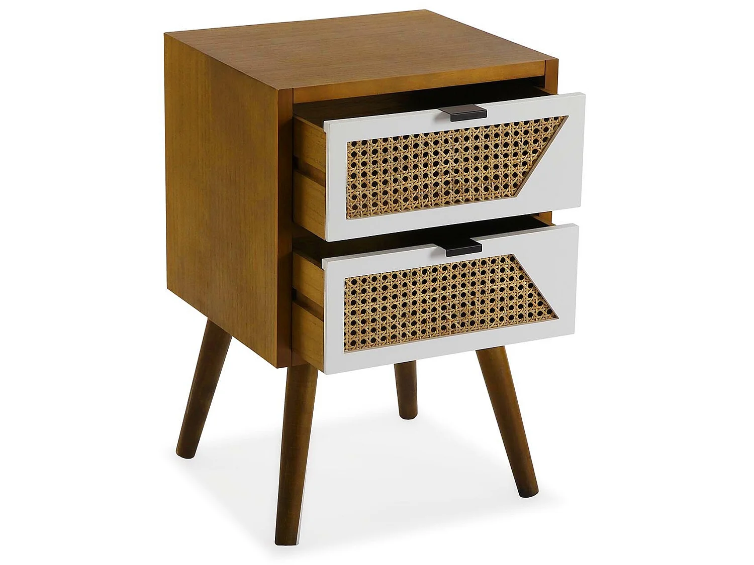 Table de chevet Martine, 40 x 35 x 61 cm, Bois, Marron et blanc