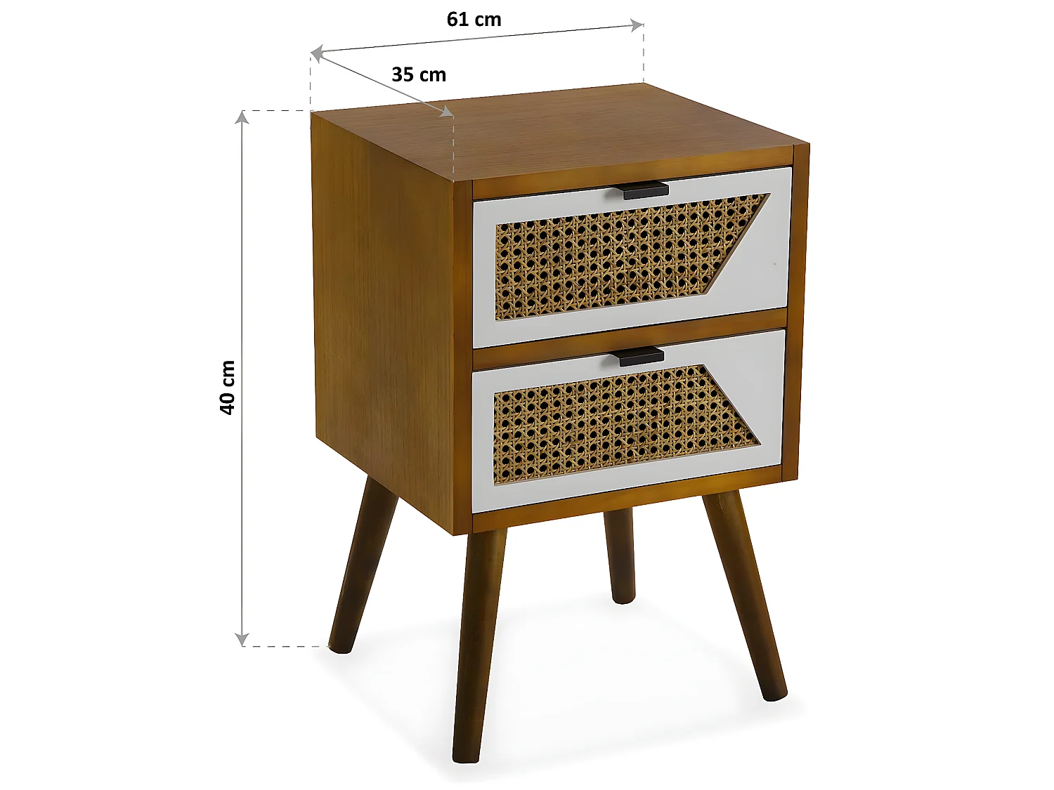 Table de chevet Martine, 40 x 35 x 61 cm, Bois, Marron et blanc