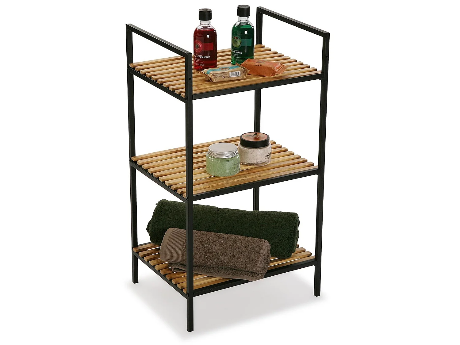 Étagère de salle de bain Willow, 70 x 32,5 x 39 cm, Bambou et métal, Noir