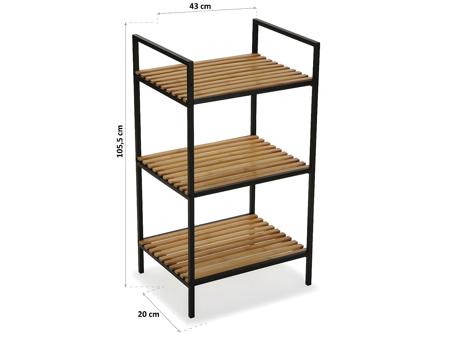 Étagère de salle de bain Willow, 70 x 32,5 x 39 cm, Bambou et métal, Noir