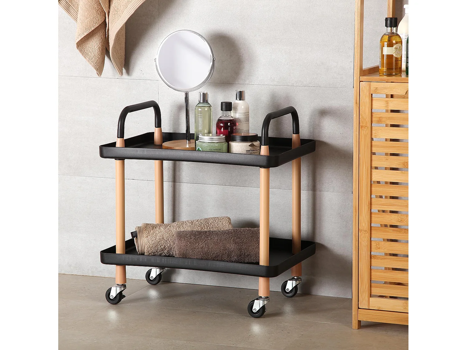 Étagère de salle de bain Skuvoy, 55 x 36 x 53,5 cm, Métal et plastique, Noir