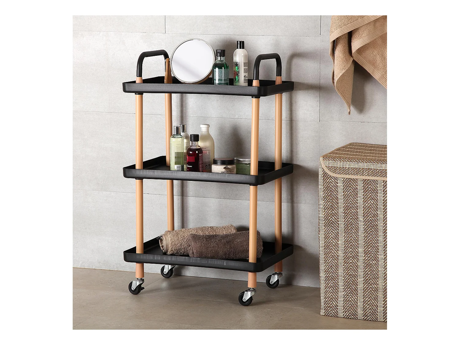 Étagère de salle de bain Skuvoy, 85 x 36 x 53,5 cm, Métal et plastique, Noir