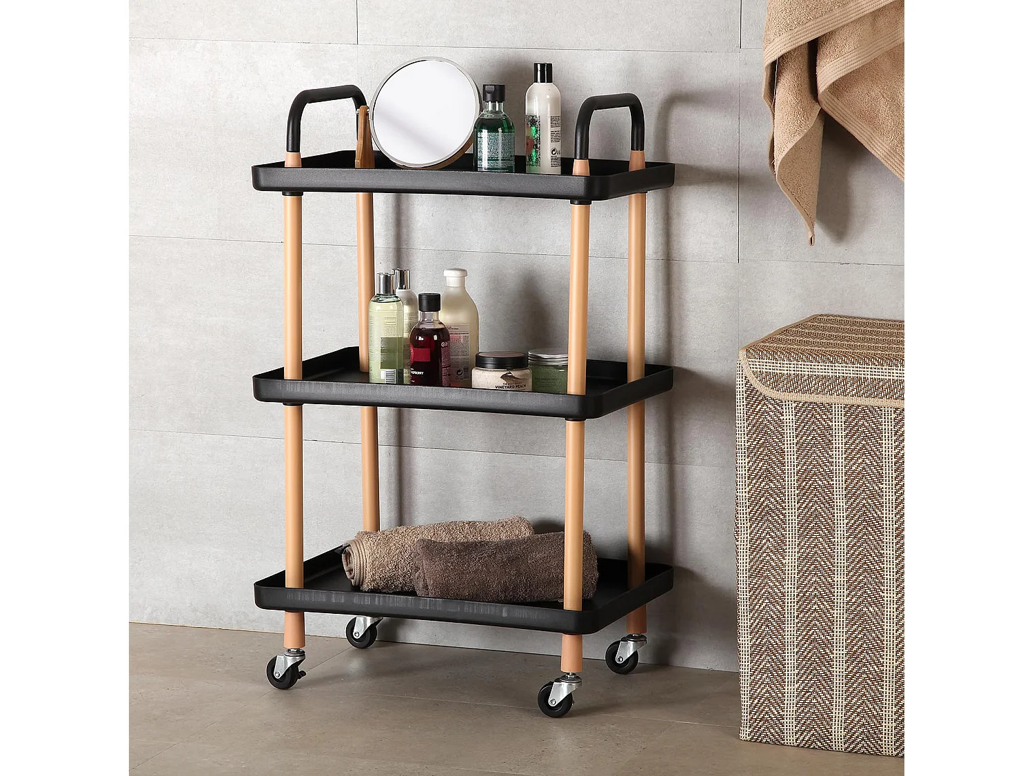 Étagère de salle de bain Skuvoy, 85 x 36 x 53,5 cm, Métal et plastique, Noir