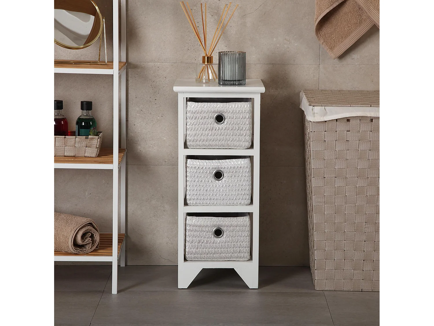 Ohai Mobiletto Salvaspazio Ausiliario per il Bagno, Arredo bagno, Bianco, 56x30x25cm