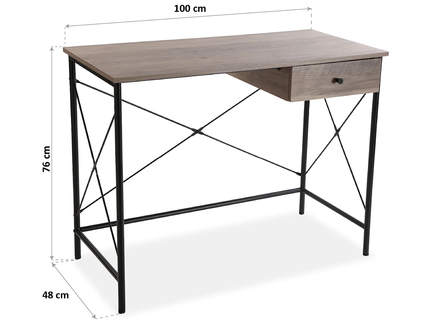 Bureau Hedgehope, 76 x 48 x 100 cm, Bois et métal, Marron et noir