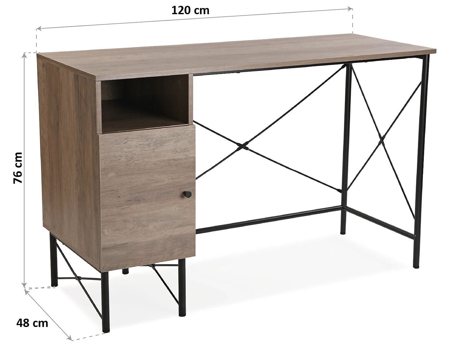 Bureau Hedgehope, 76 x 48 x 120 cm, Bois et métal, Marron et noir