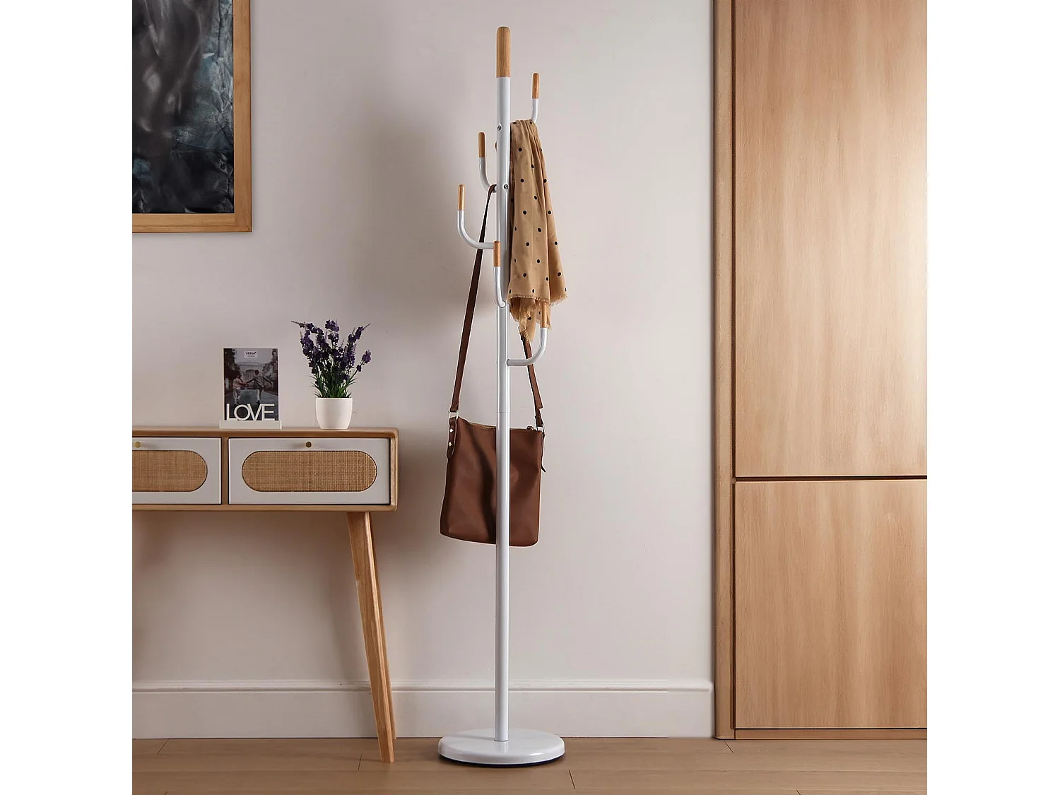 Porte-Manteau sur pied Lina, 174 x 30 x 30 cm, Métal, Blanc