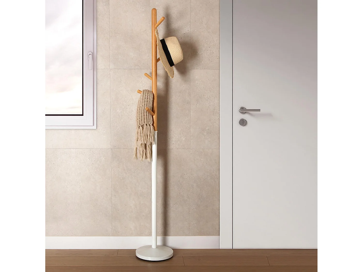 Holstebro Perchero de Pie de Estilo Minimalista, Blanco, 180x28x28cm