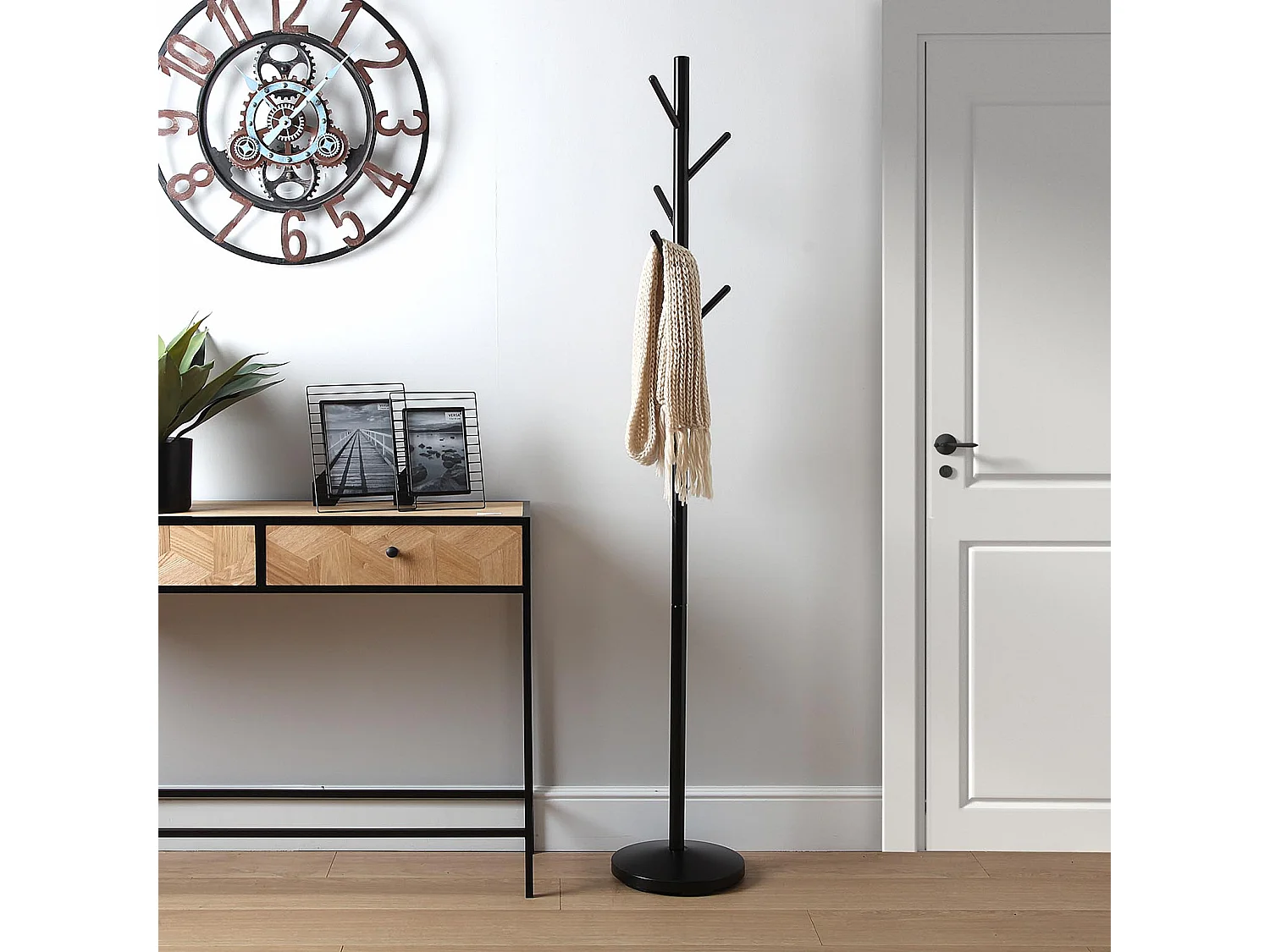 Porte-Manteau sur pied Adelisa, 170 x 28,5 x 28,5 cm, Métal, Noir