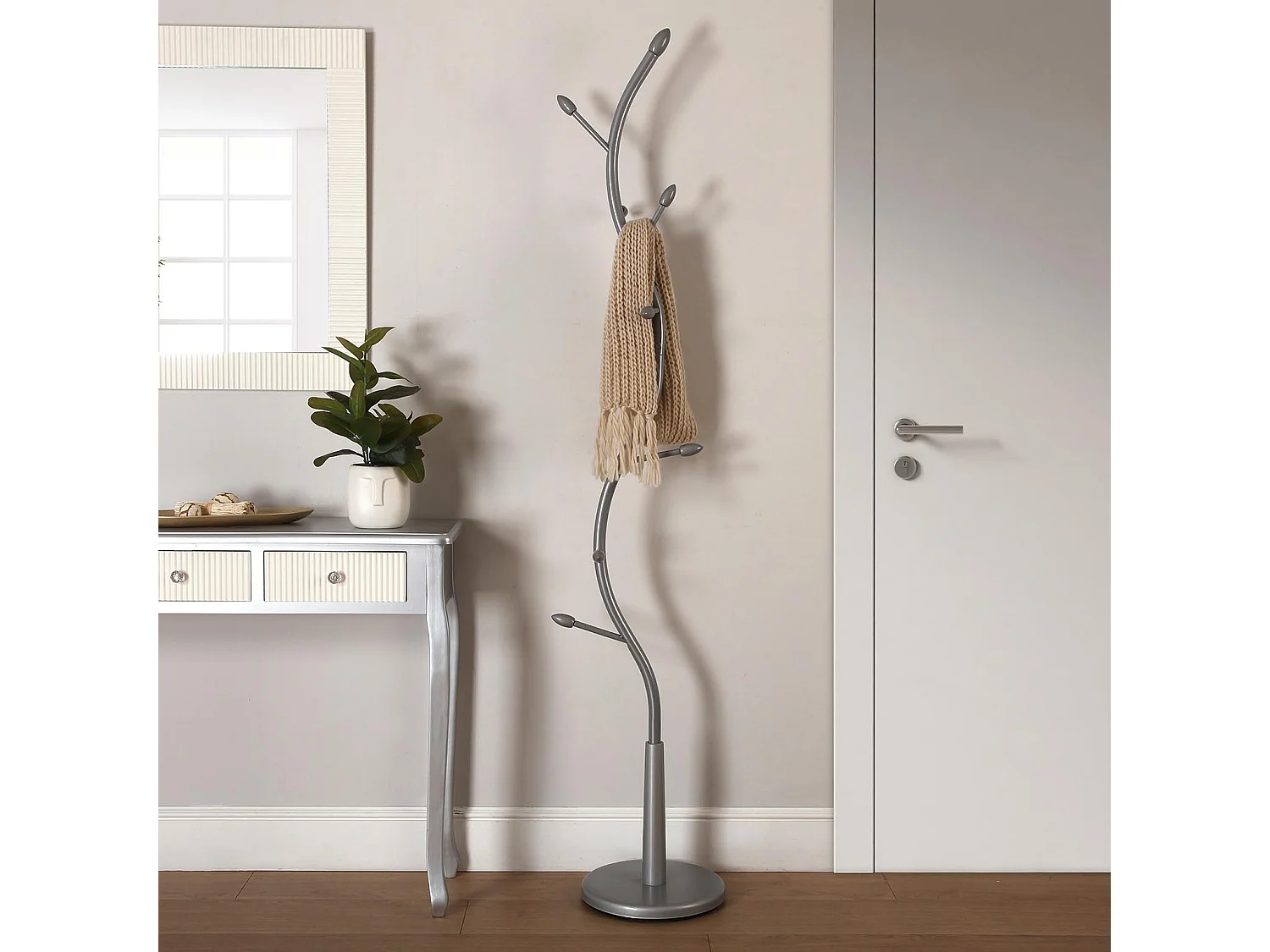 Porte-Manteau sur pied Swindon, 185 x 32 x 32 cm, Métal, Gris