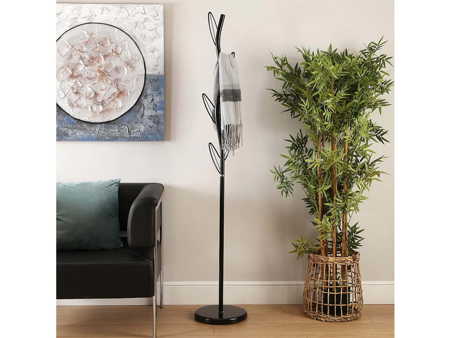 Porte-Manteau sur pied Leaves, 175 x 30 x 32 cm, Métal, Noir