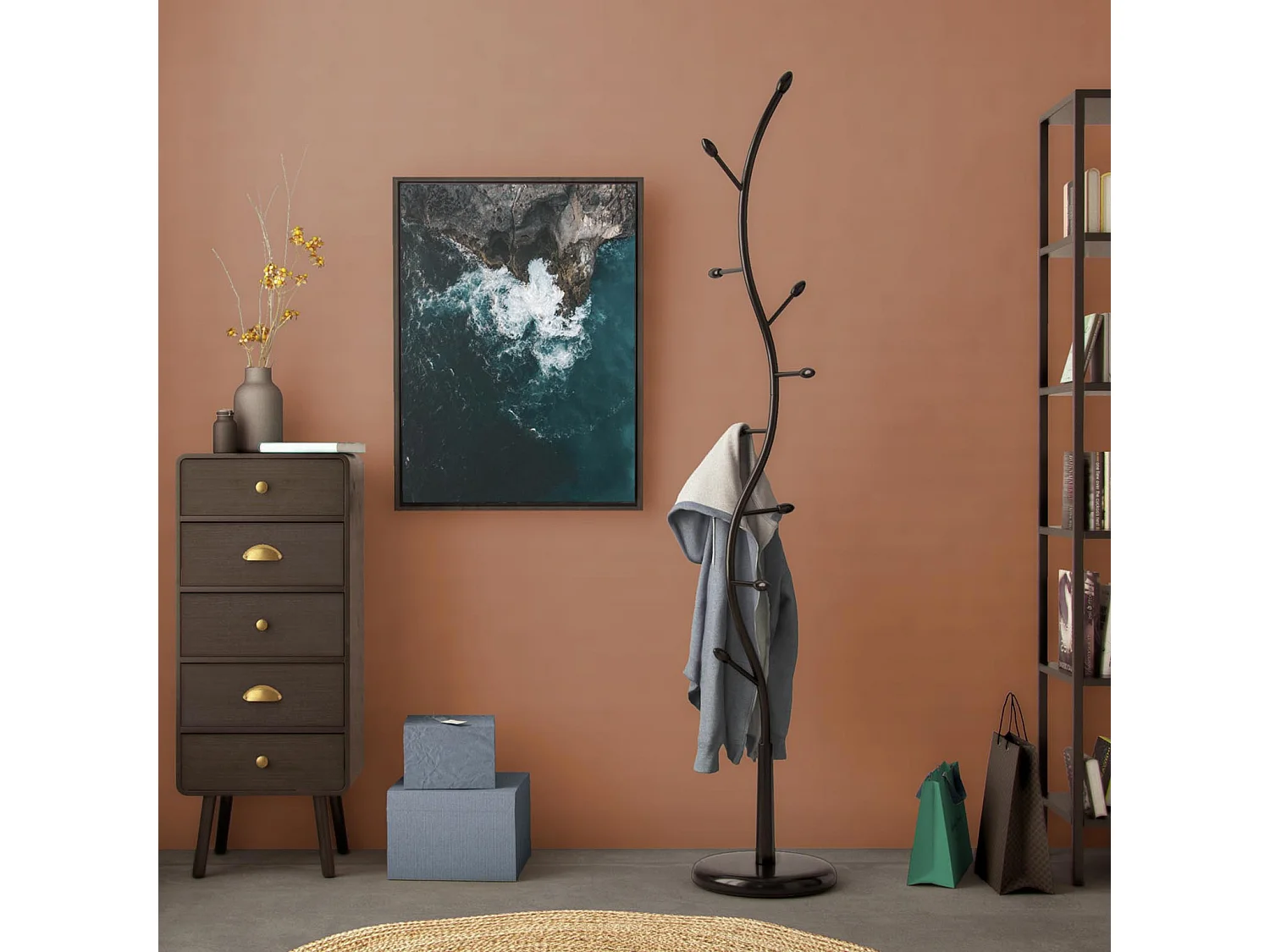 Swindon Appendiabiti da terra in stile Minimalista, Attaccapanni per Ingresso o Corridoio, Nero, 185x32x32cm