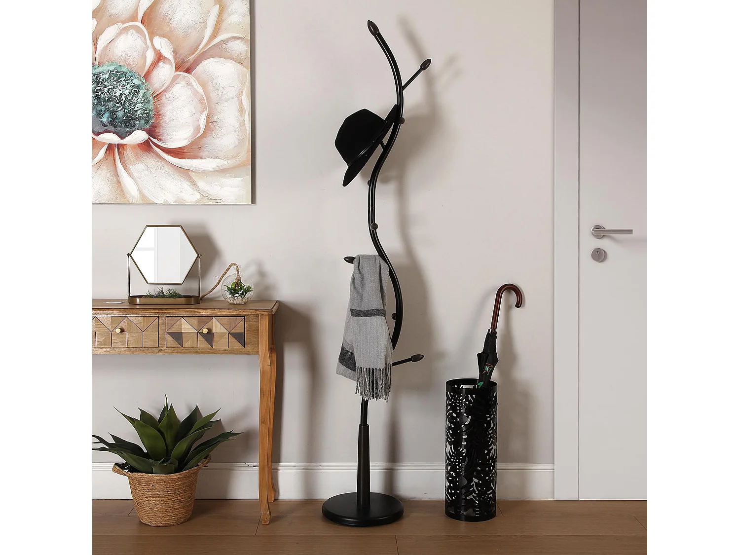 Porte-Manteau sur pied Swindon, 185 x 32 x 32 cm, Métal, Noir