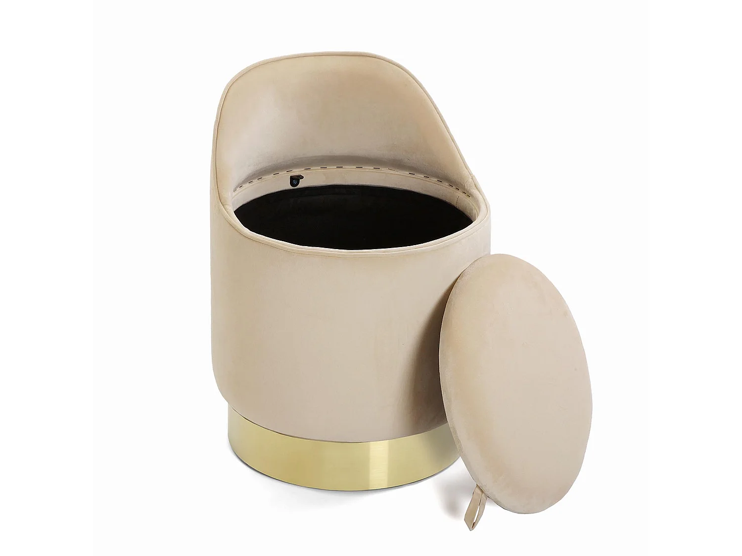 Tabouret pouf Sirsi, 55 x 40 x 40 cm, Textile et Métal, Beige
