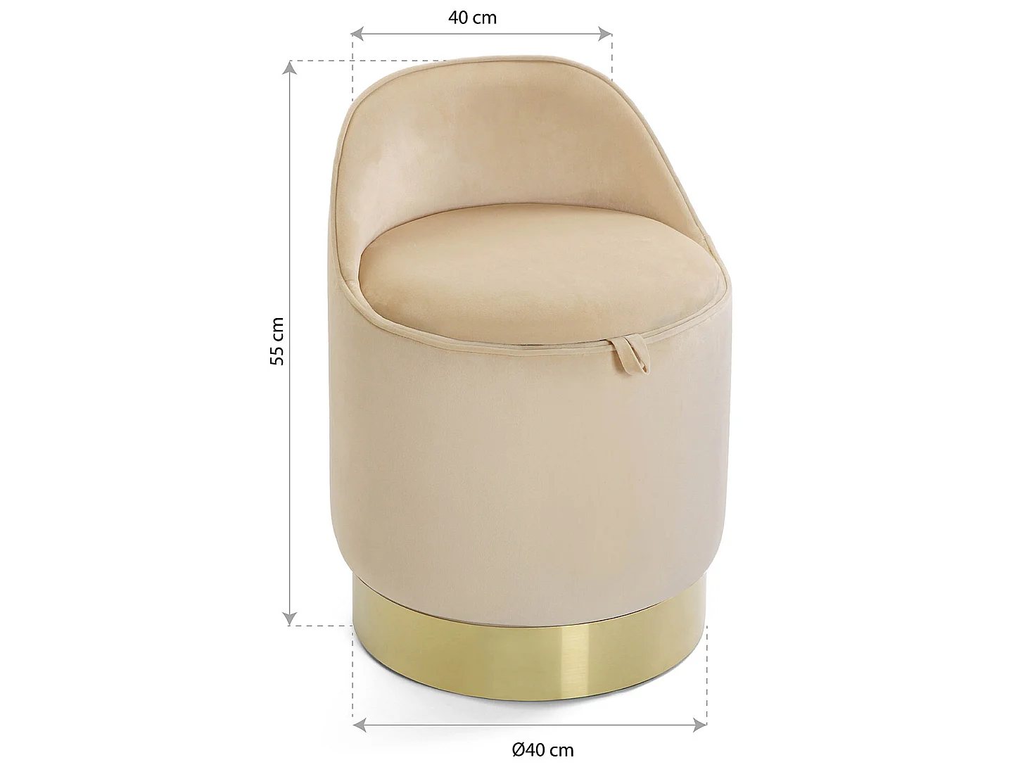 Tabouret pouf Sirsi, 55 x 40 x 40 cm, Textile et Métal, Beige