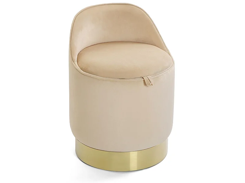 Tabouret pouf Sirsi, 55 x 40 x 40 cm, Textile et Métal, Beige