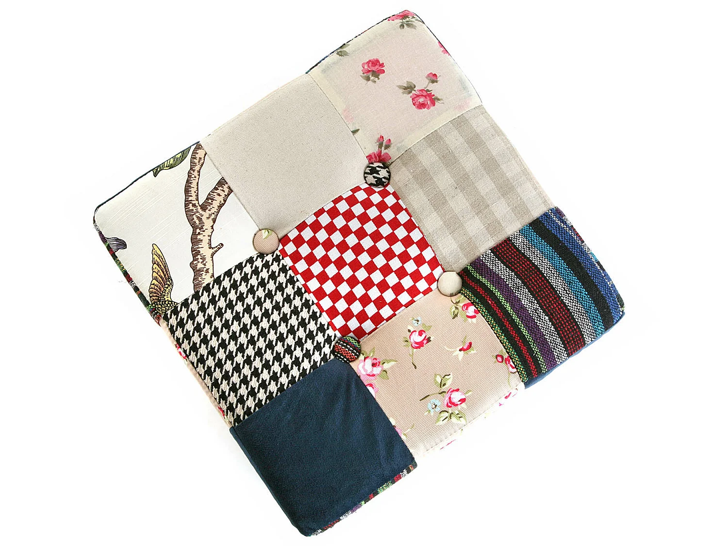 Tabouret pouf Romantic Patchwork, 35 x 35 x 35 cm, Coton, Bleu