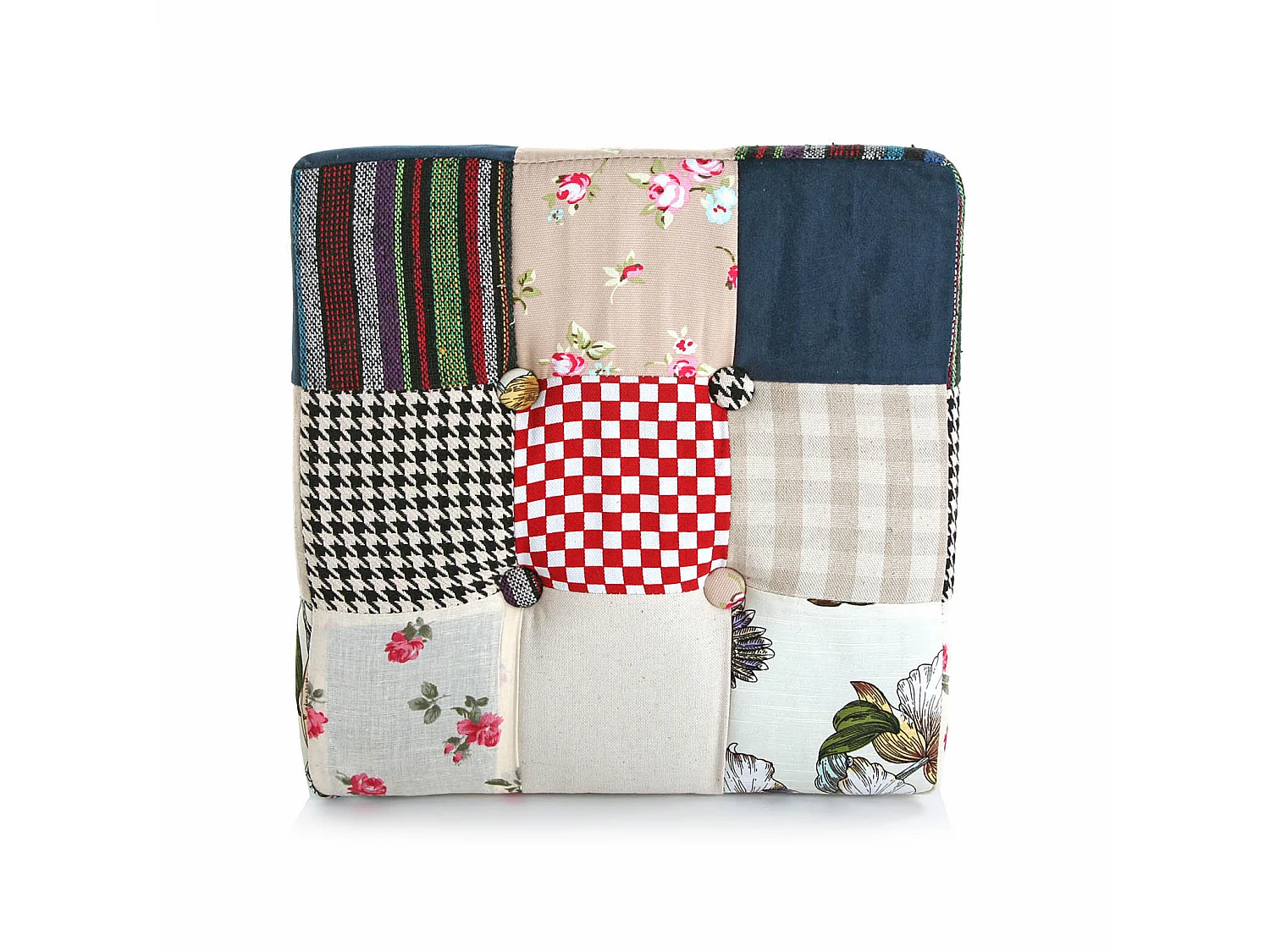 Tabouret pouf Romantic Patchwork, 35 x 35 x 35 cm, Coton, Bleu