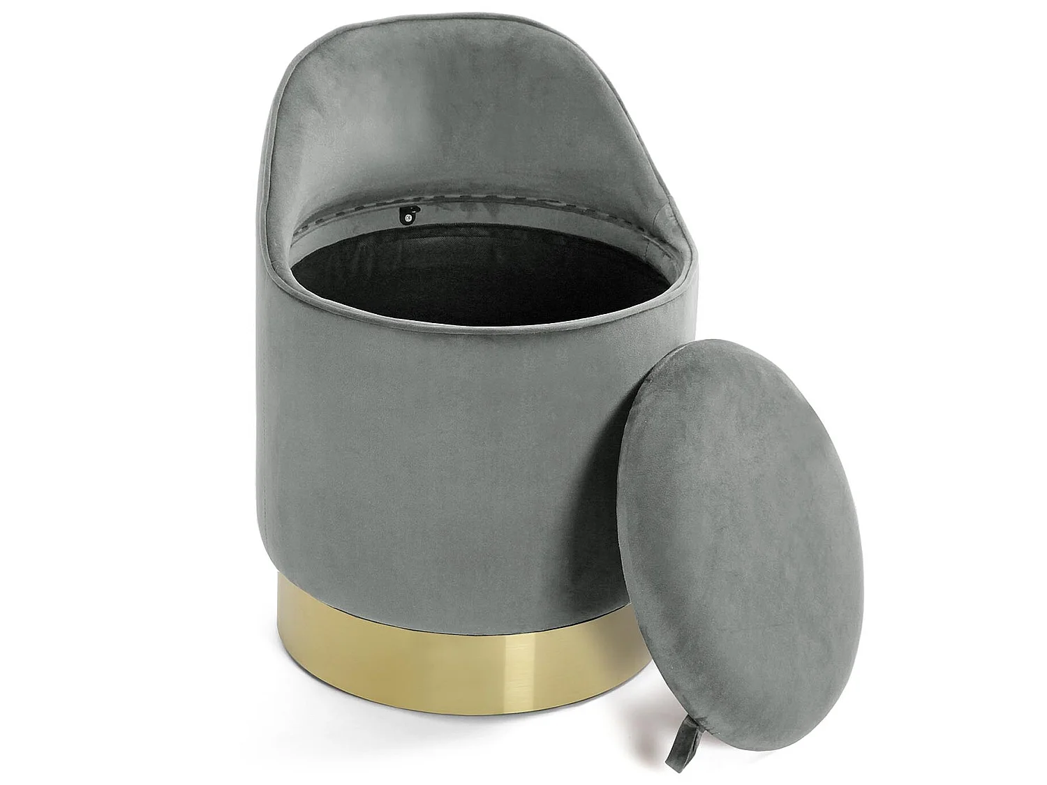 Tabouret pouf Sirsi, 55 x 40 x 40 cm, Textile et Métal, Gris