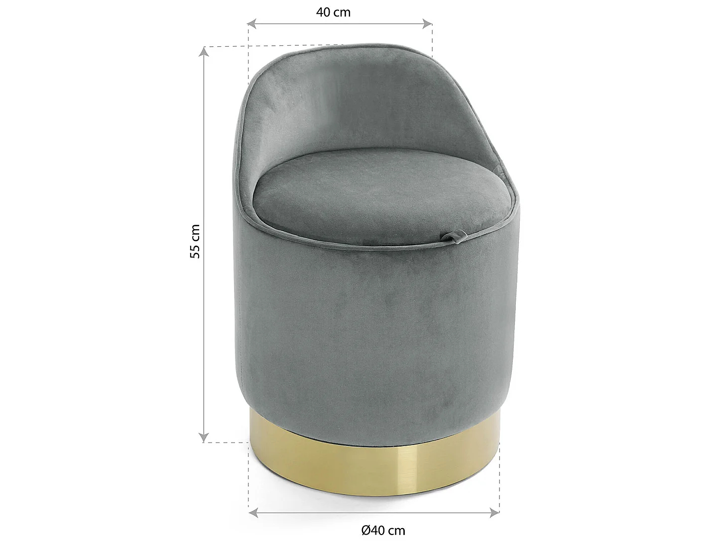 Tabouret pouf Sirsi, 55 x 40 x 40 cm, Textile et Métal, Gris
