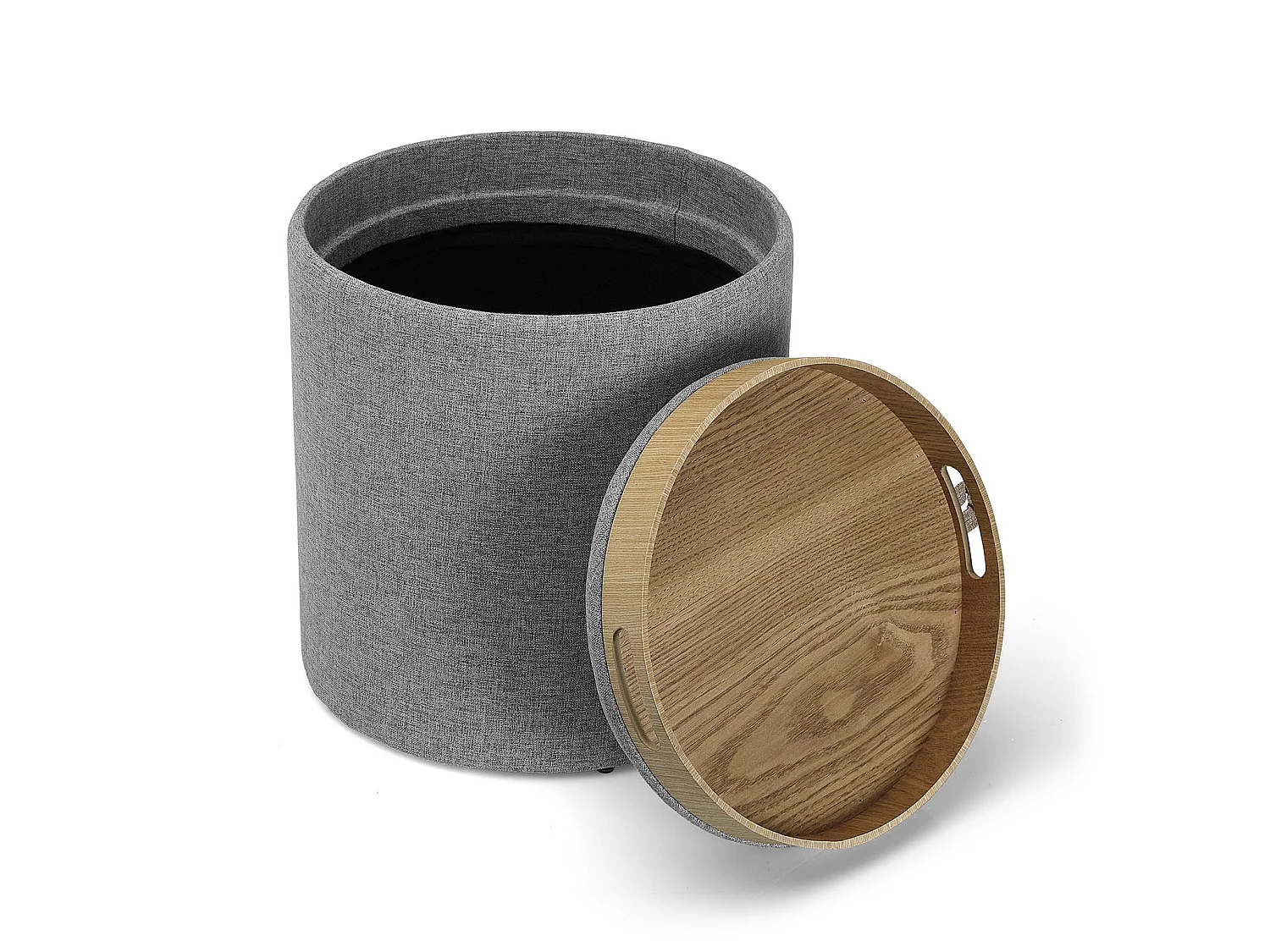 Tabouret pouf Bangalore, 44 x 39 x 39 cm, Coton, Gris foncé