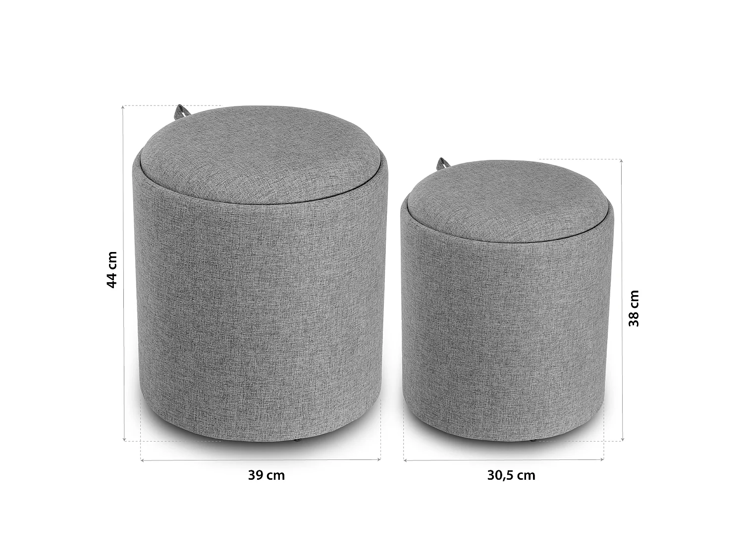 Tabouret pouf Bangalore, 44 x 39 x 39 cm, Coton, Gris foncé