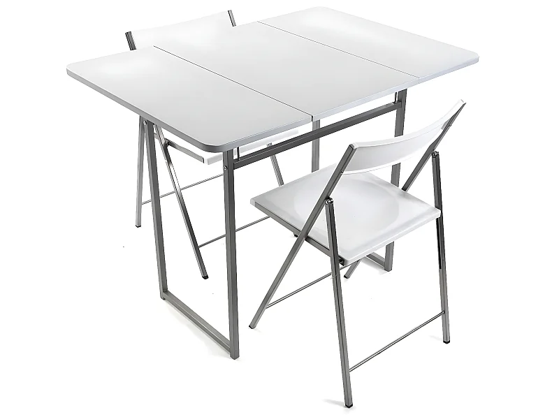 Andrea Set de mesa y Dos Sillas para Cocina, Terraza, Jardín, Balcón o Comedor, Mesa y Sillas, Blanco, 80x70x100cm