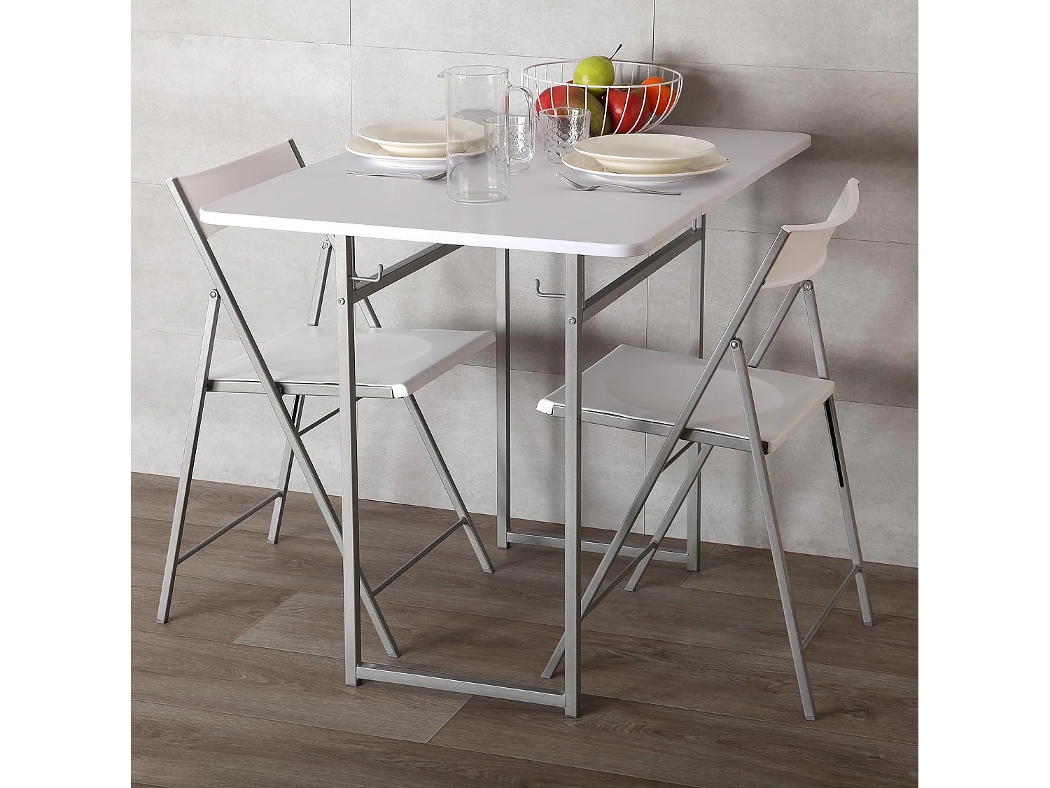 Andrea Set tavolo e due sedie per cucina, terrazzo, giardino, balcone o sala da pranzo, tavolo e sedie, Bianco, 80x70x100cm