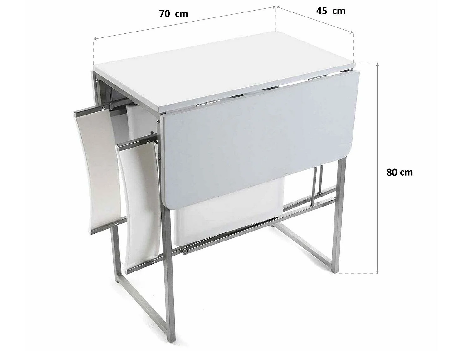 Set de table et deux chaises Andrea, 80 x 70 x 100 cm, Métal et PVC, Blanc
