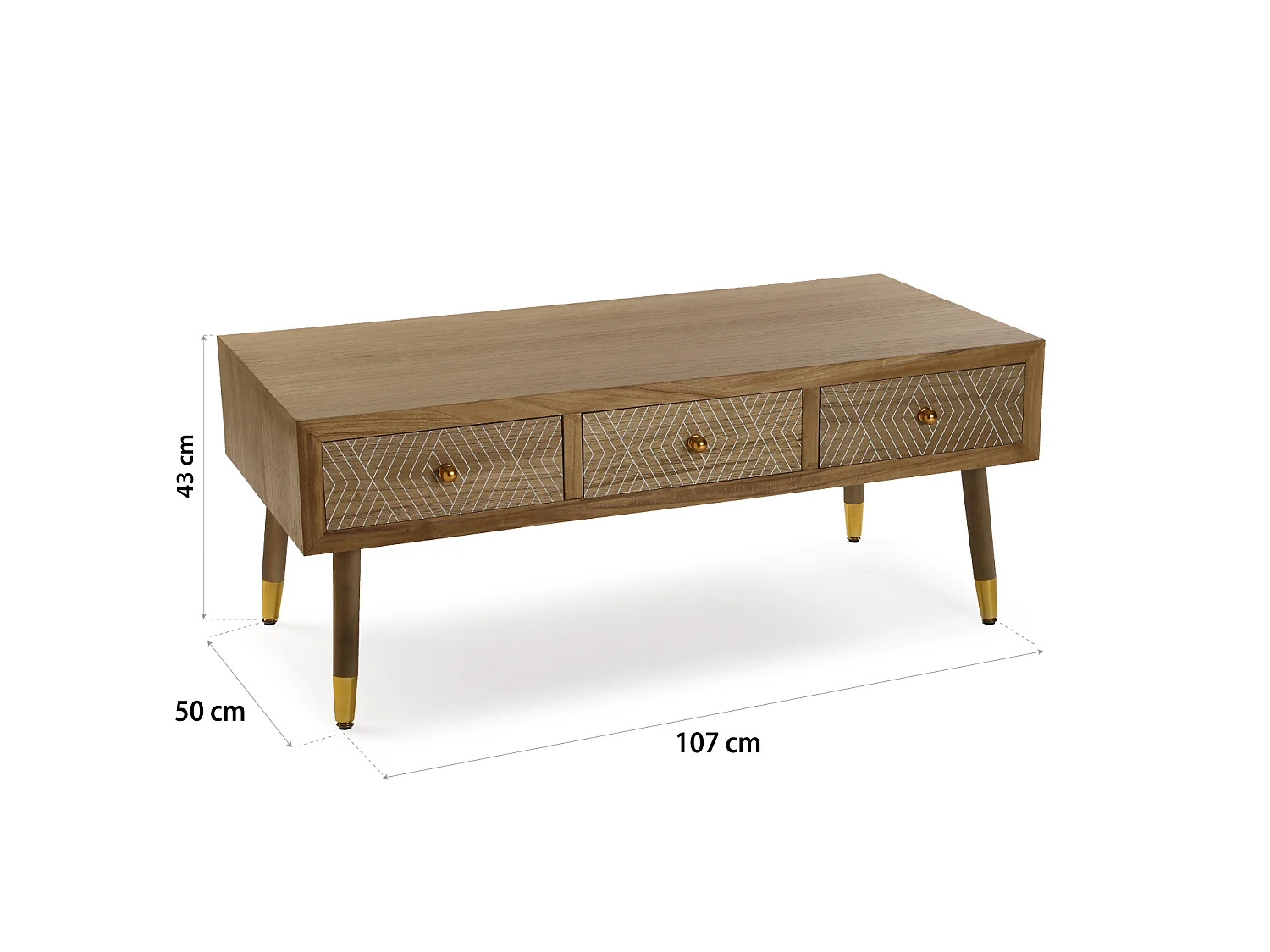 Meuble TV bas et long Kamaira, 43 x 50 x 107 cm, Bois, Marron