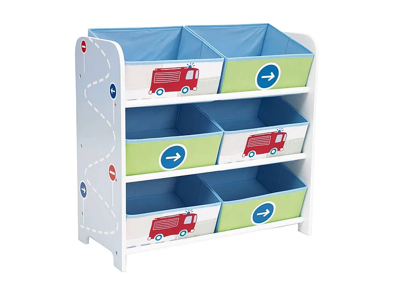 Mueble de Almacenamiento Infantil 6 cajones Coches Niño - Worlds Apart MDF Blanco y Azul 60x30x63 cm