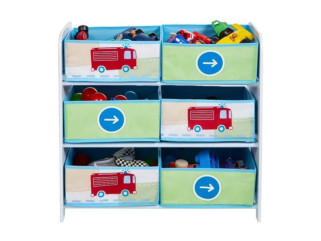 Mueble de Almacenamiento Infantil 6 cajones Coches Niño - Worlds Apart MDF Blanco y Azul 60x30x63 cm