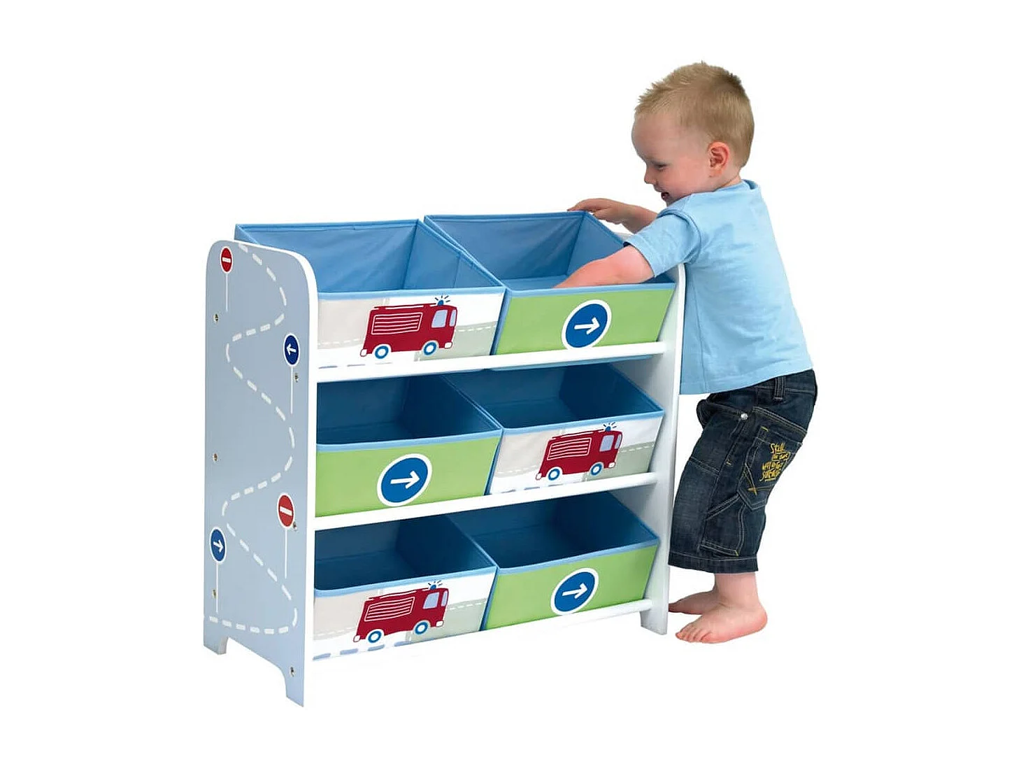 Meuble de Rangement Enfant 6 bacs Voitures Garçon - Worlds Apart
