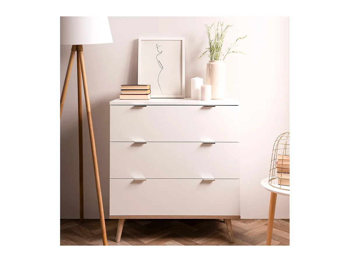 Commode Göteborg - 3 tiroirs - Décor chene sonoma Blanc - Scandinave - L 79,8 x P 40 x H 86,5 cm