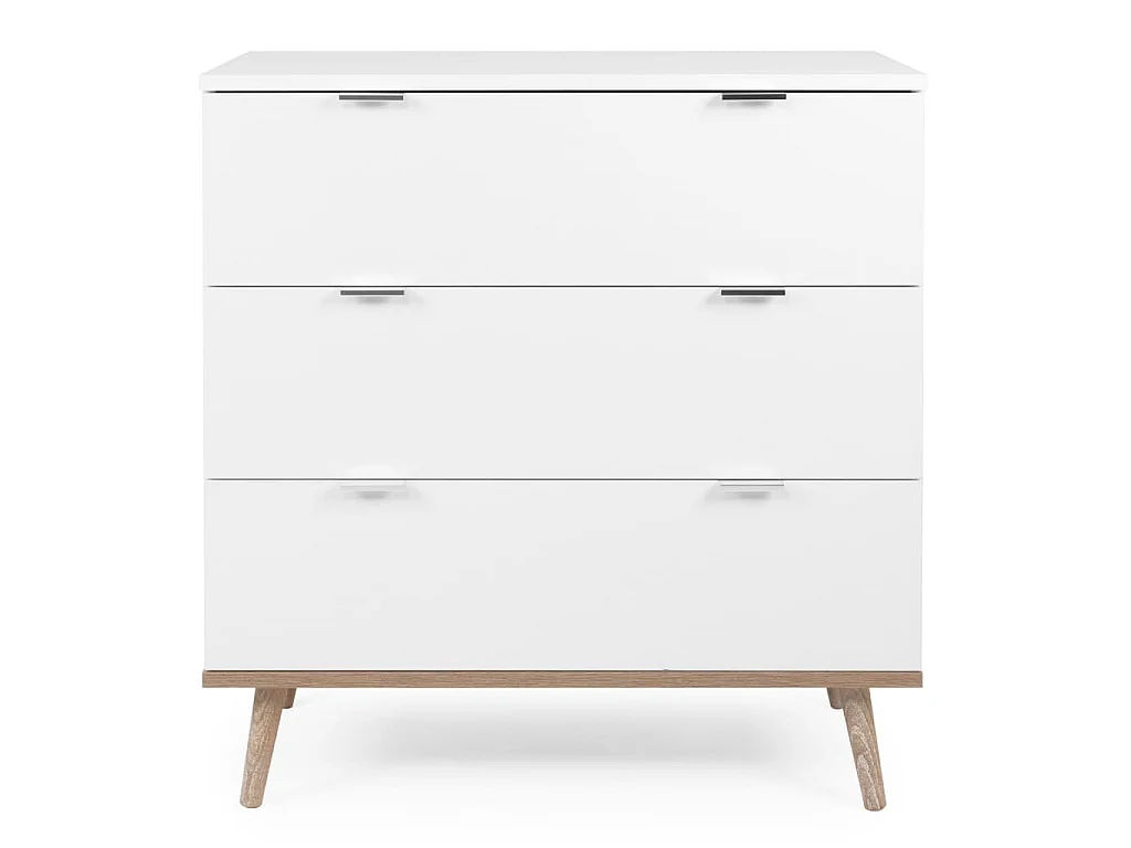 Commode Göteborg - 3 tiroirs - Décor chene sonoma Blanc - Scandinave - L 79,8 x P 40 x H 86,5 cm