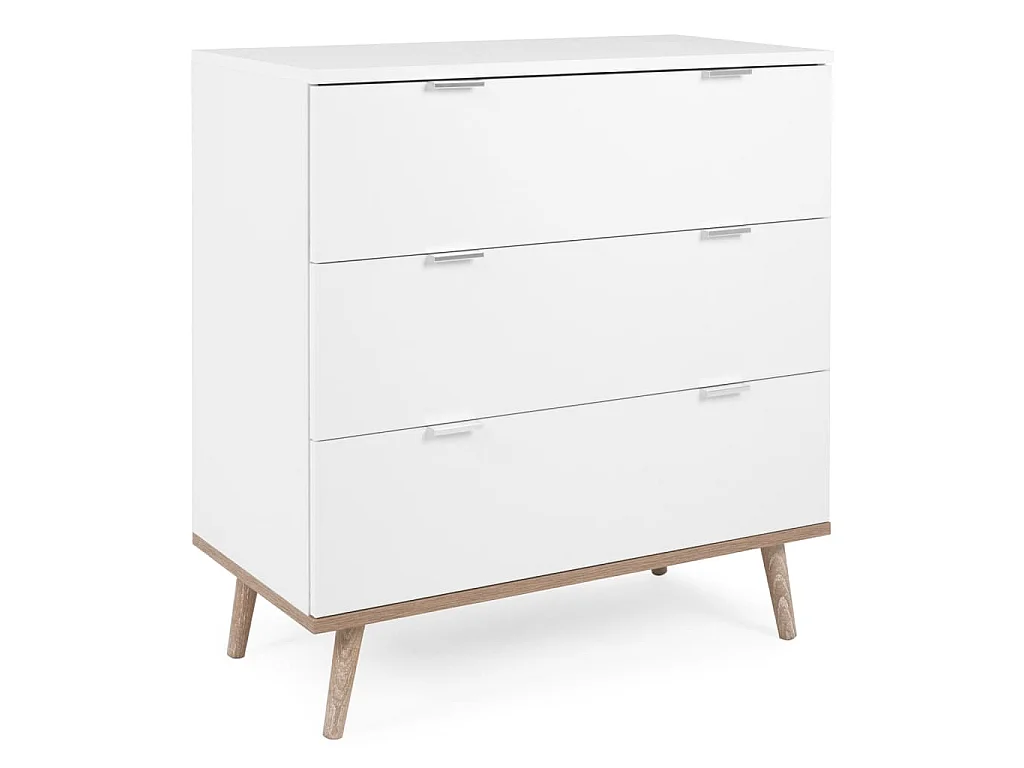 Commode Göteborg - 3 tiroirs - Décor chene sonoma Blanc - Scandinave - L 79,8 x P 40 x H 86,5 cm